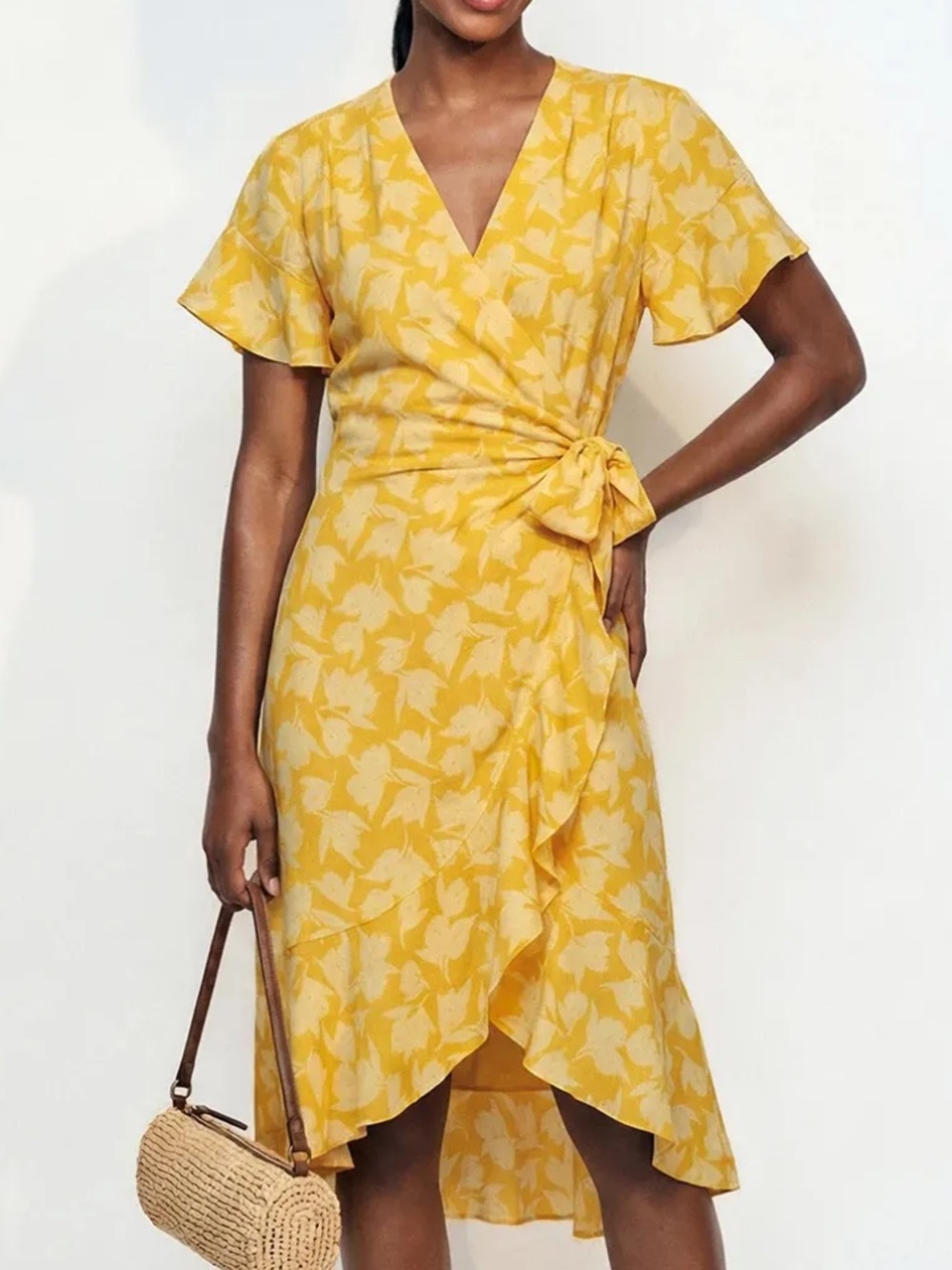 Joie Amelian Dress - Yellow Floral Wrap Dress - Size Small